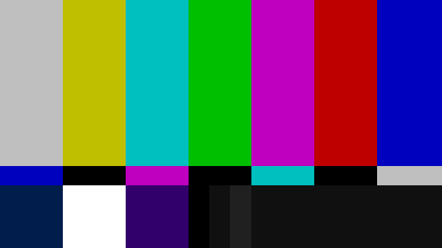 Color Bars output with the smpte pattern at 640 by 360 pixels